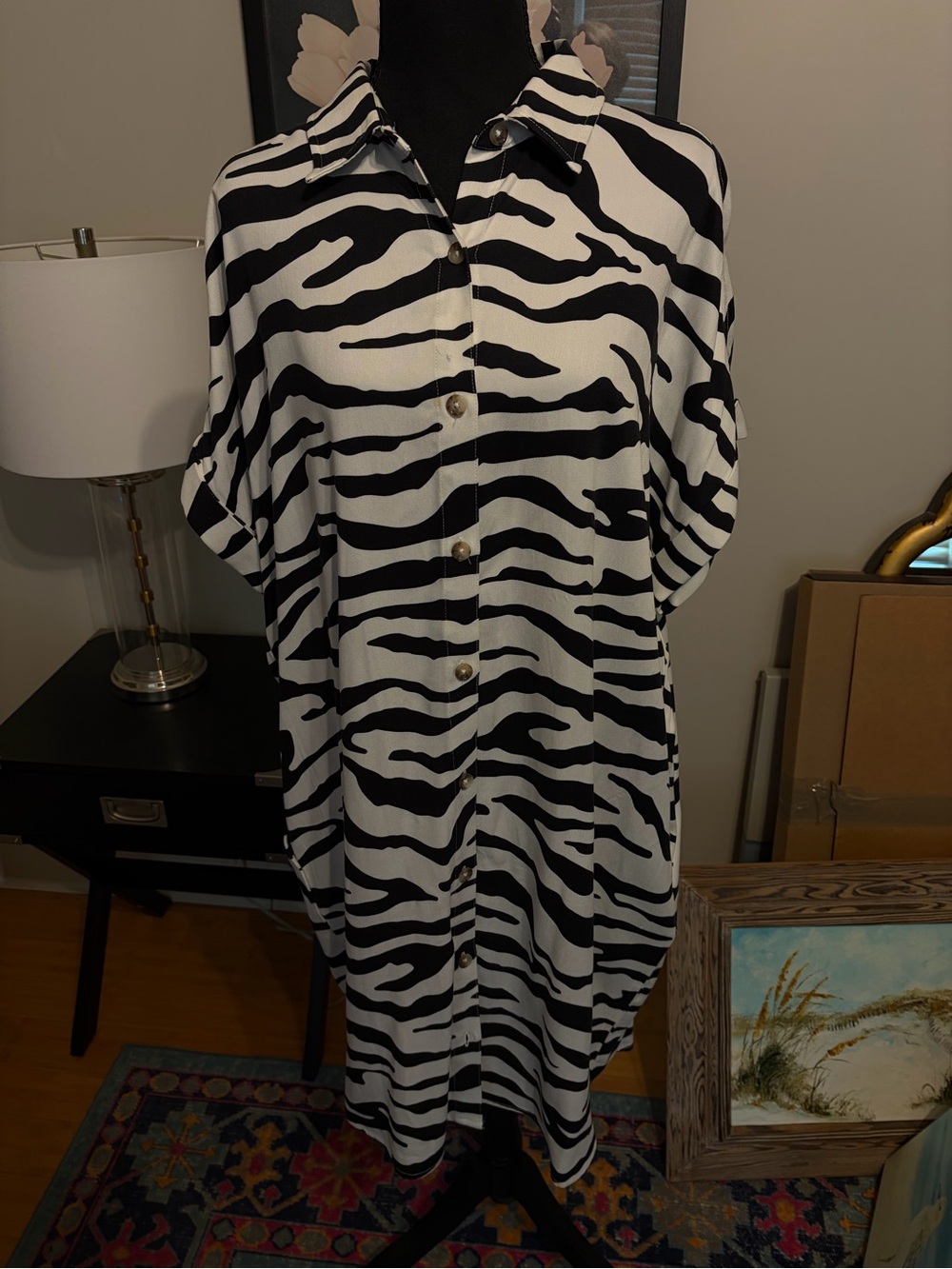 The Limited Black and White Zebra Striped Shirt Dress